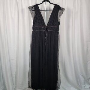Lulus I'm All Yours Black Tulle Ruffle Maxi Dress Empire Waist Gown Plus Size 1X